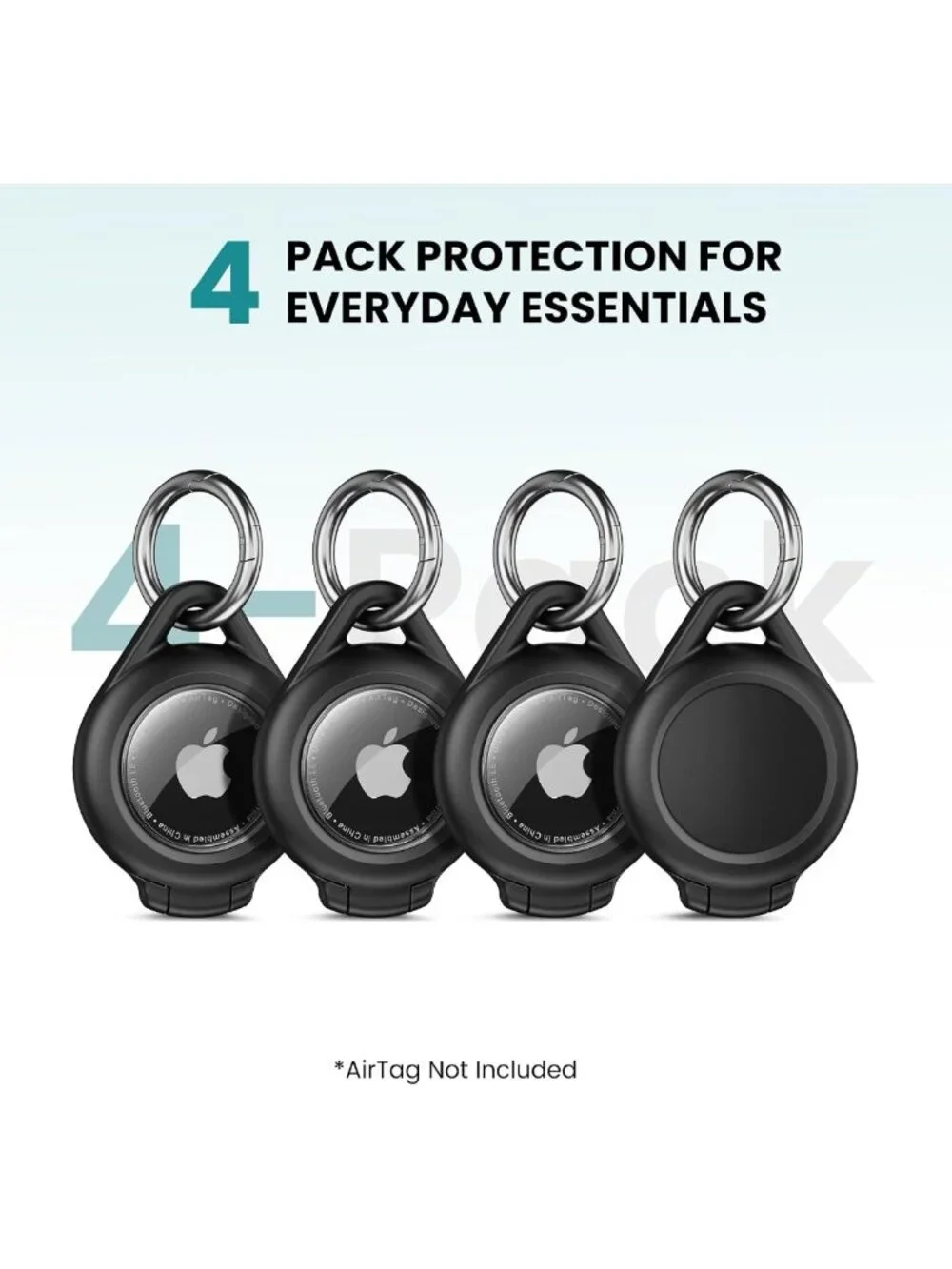 Waterproof Keychain Holder for AirTag - 4 Pack, Durable Black Keyring